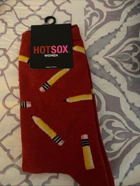 Hot Sox Red Socks with Yellow Pencil Print